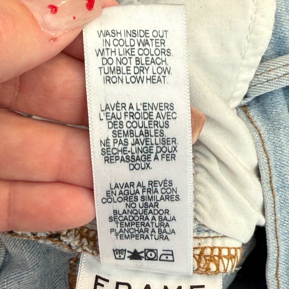FRAME Le High Straight Double Frayed Hem Pearl Jean 45024 - Picture 13 of 14